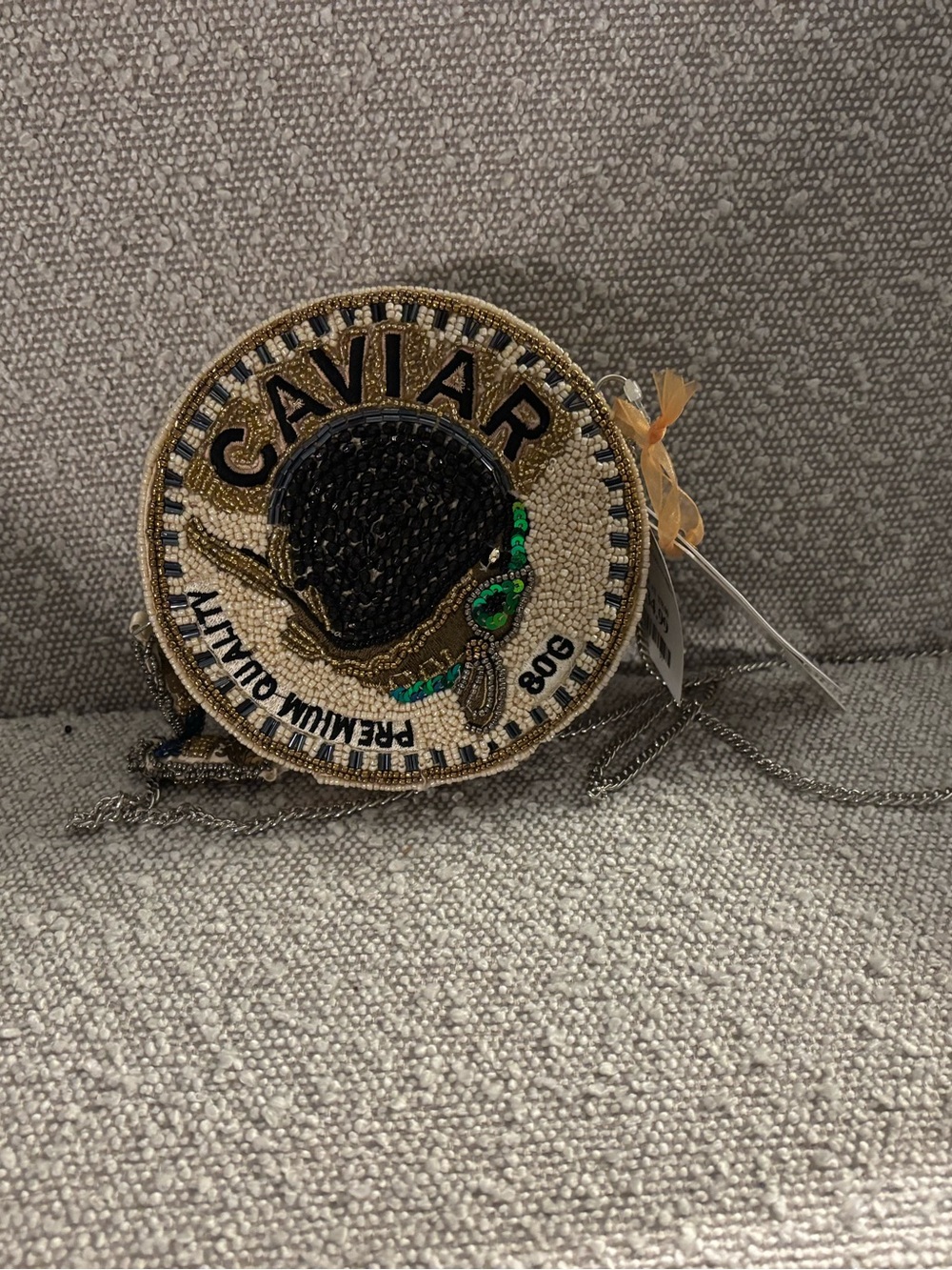 Caviar Embellished Round Crossbody Bag - Black & Gold